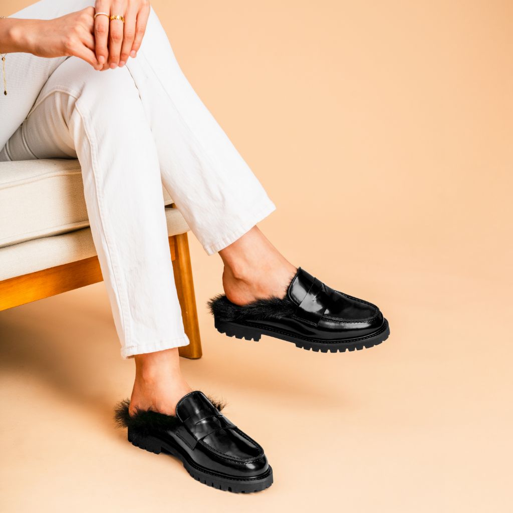 Penny Mule | Black Shearling