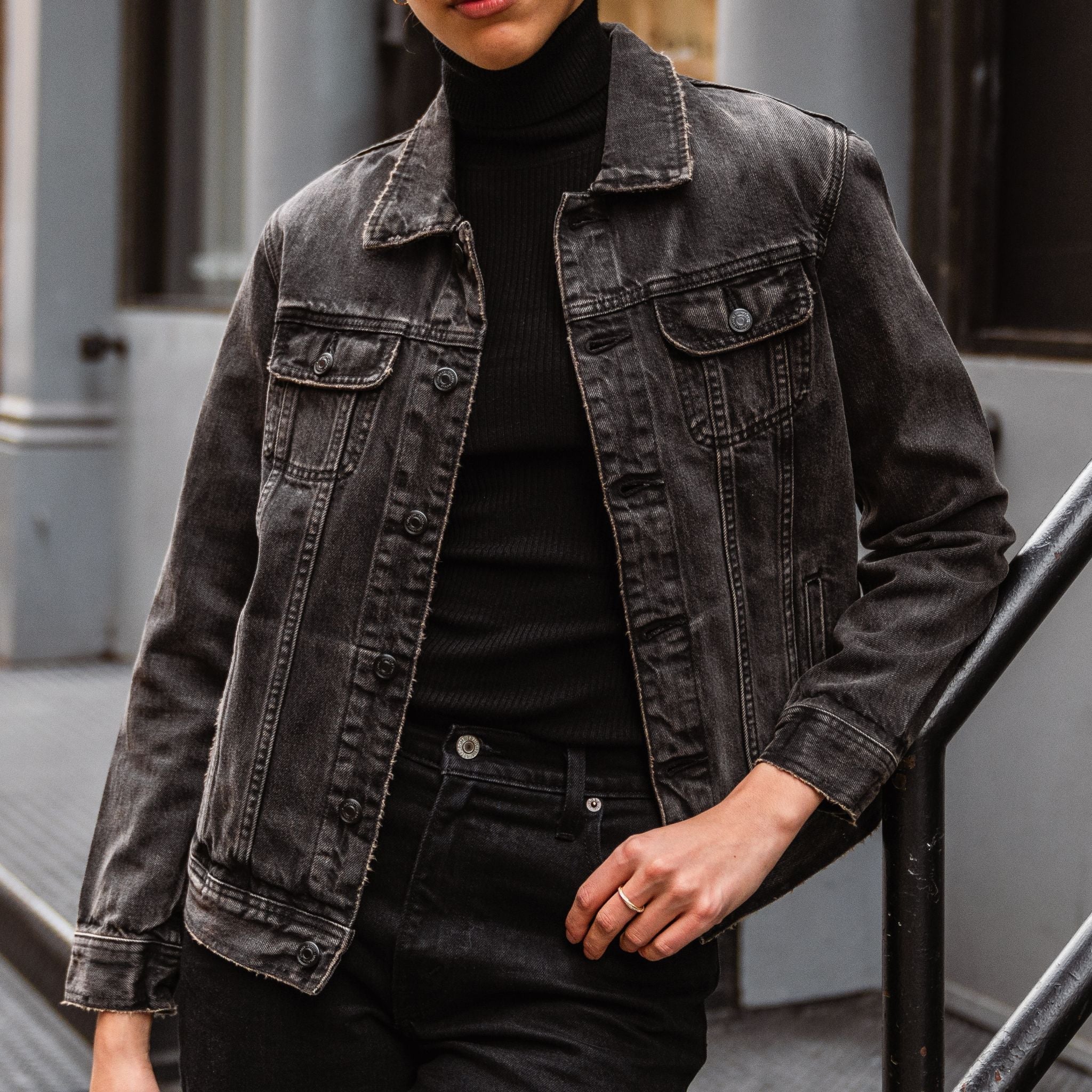 Denim Trucker Jacket | Faded Black