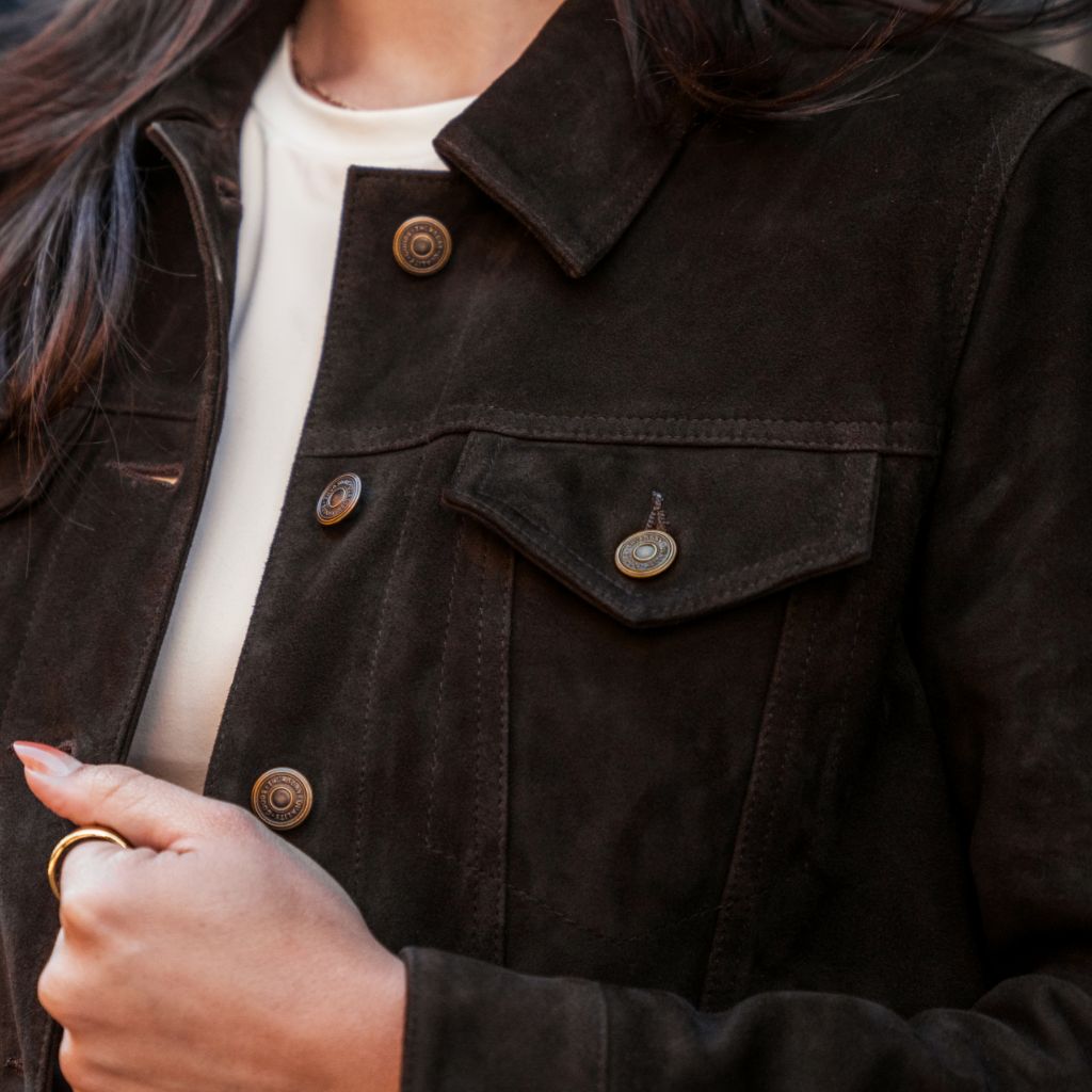Suede Trucker Jacket | Chocolate