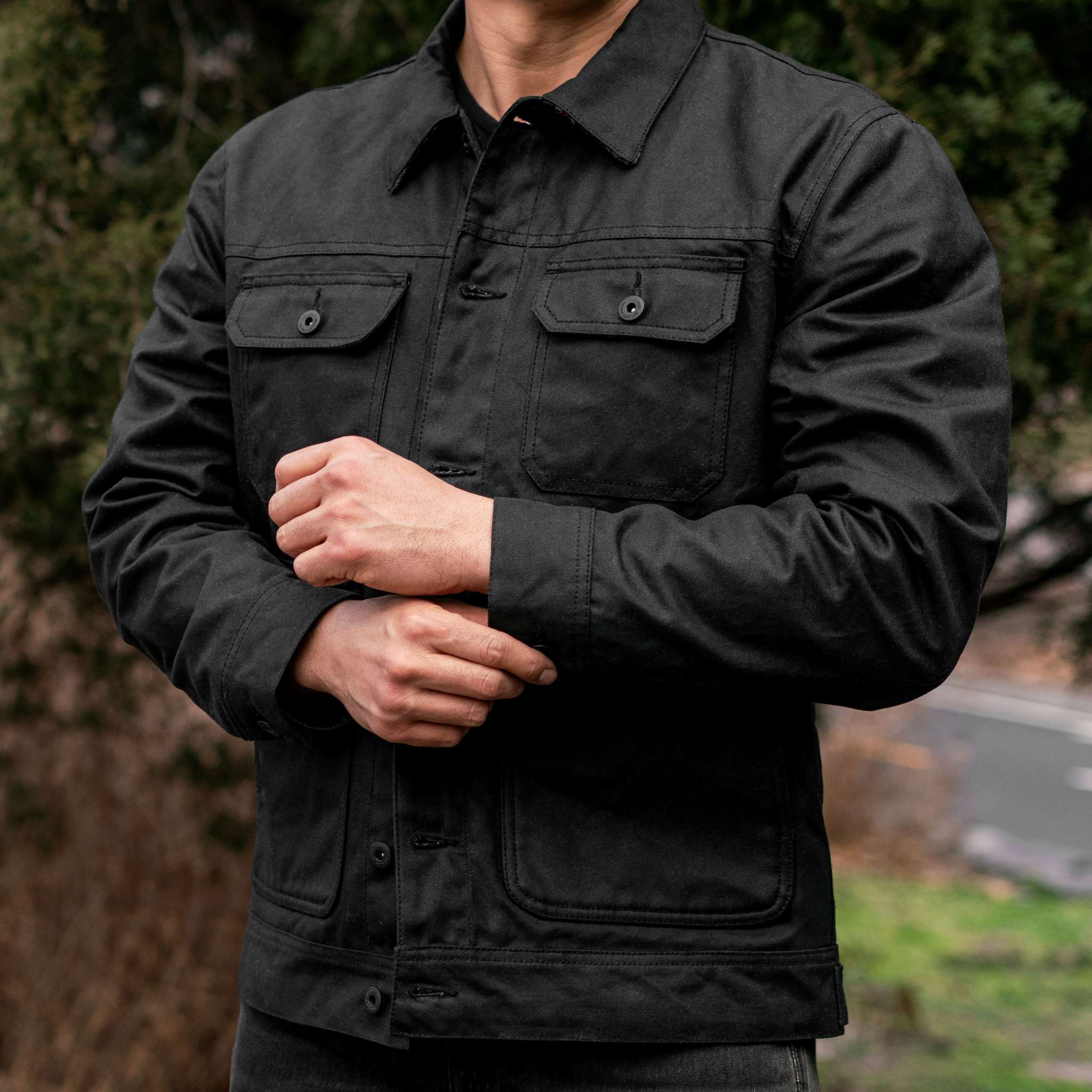 Waxed Trucker Jacket | Black