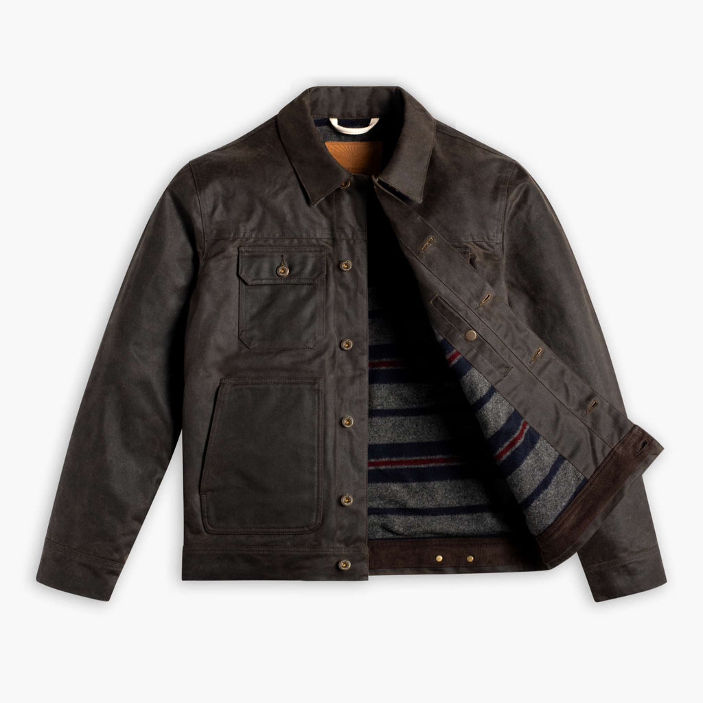 Waxed Trucker Jacket | Dark Olive
